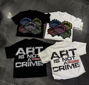 T-shirt graphique streetwear 100 % coton personnalisé, délavé à l'acide, effet soleil, coupe ample et courte pour homme - Product Image 6