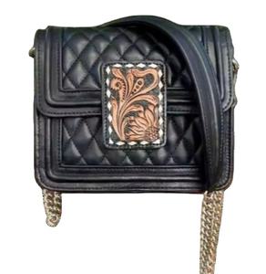 Women's All-Season Quilted <b>Sling</b> <b>Bag</b> Intricately Hand-Tooled Bohemian Leather Eco-Friendly Zipper - Product Image 3