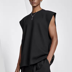 Custom <b>Mens</b> Cotton Spandex Breathable Eco-Friendly Oversized tank <b>Top</b> Raw Edge Streetwear Heavyweight Loose <b>Cropped</b> Boxy - Product Image 2