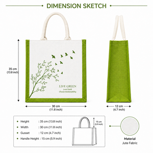 Live Green Jute Tote <b>Bag</b> Animal Prints <b>Medium</b> <b>Size</b> Eco-Friendly Beach Tote & Exhibition <b>Bag</b> for Groceries - Product Image 2