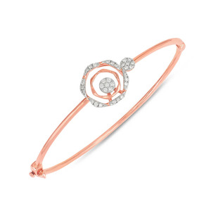 Openwork Spiral Rose Floral Centerpiece Diamond Hinged <b>Bangle</b> <b>Bracelet</b> - Product Image 3