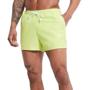 定制您的标志男士游泳短裤霓虹黄色来样定做快干男士夏季泳裤沙滩短裤带口袋最小起订量5件