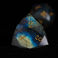 Ensemble de dés en labradorite naturelle, pierre précieuse enchanteuse, 7 pièces, dés polyédriques avec chiffres dorés pour les jeux de rôle sur table Dungeons and Dragons