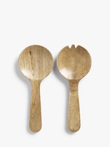 Juego de 2 Servidores de Ensalada de Madera Hechos a Mano con Acabado Natural, Utensilios de Cocina Hechos en India - Product Image 6