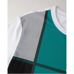 เสื้อยืดคอกลมแขนสั้นผู้ชายปี 2026 ทรงปกติ ผ้าถัก ลายเรขาคณิตสีสันตัดกัน สวมใส่สบาย สีขาว เขียว ดำ - Product Image 6