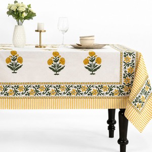 Wholesale Handmade Block Print Floral Cotton Table Cover <b>Tablecloth</b> for Wedding Party Customized Size Eco-Friendly - Product Image 3