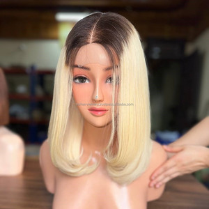 Lace <b>Front</b> <b>Wig</b> Virgin Vietnamese Hair Products Dark Root Blonde Baby Hair Transparent Swiss Lace Human Hair <b>Wigs</b> - Product Image 1