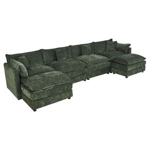 Divano Chaise Longue Verde a 4 Posti con 2 Poggiapiedi 2187 - Product Image 6