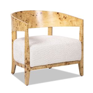 Fauteuil d'appoint en bois de burl de 26,5 po, blanc coquillage, en chenille, pour salon, Madrid - Product Image 4