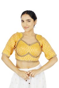 Blusa Corta de Seda 100% Tejida, Bordada en Amarillo, Tradicional, para Mujer, con Estampado, para Fiestas - Product Image 3