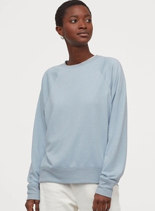 Women's <b>Light</b> Blue Crew Neck Sweatshirt Regular Fit Full Sleeve Solid Color Casual Knitted 100% Cotton Autumn Wear - Product Image 5