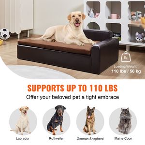 Divano Letto in Morbida Pelle per Cani e Gatti di Taglia Grande, Capacità di Carico 110 Libbre, Misure XL/XXL, Divano per Cani in Marrone - Product Image 3
