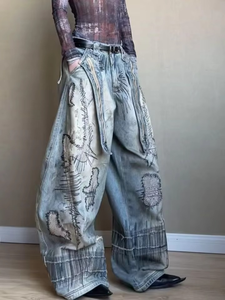 Pantalones Cargo Rectos de Mezclilla de Alta Calidad, Estilo Hip-Hop, con Bordado y Rasgaduras, para Hombre - Product Image 3