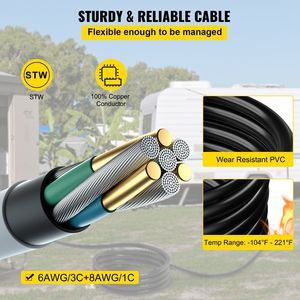 สายต่อพ่วง50แอมป์75Ft 6AWG/3C + 8AWG/1C สายไฟ125V 250V พร้อม SS2-50R N14-50P CS6364ตัวเชื่อมแบบบิดล็อค - Product Image 3