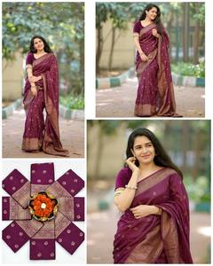 Sari Banarasi de Lujo para Vino, con Borde Zari Antiguo, Prenda Étnica India Tradicional Premium, Sin Arrugas, para Verano e Invierno - Product Image 3