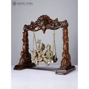 20\" Radha-Krishna Statue on <b>Swing</b> Brass and <b>Wood</b> Sculpture Premium Product Category - Product Image 3
