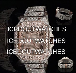 Montre de luxe pour homme en acier inoxydable, style Hip Hop, avec cadran en verre saphir carré et cristaux de moissanite VVS, effet glacé, mouvement à quartz - Product Image 1