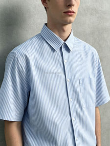 Camisa de Hombre de Verano, Transpirable, Tejida, 160g, Poliéster/Algodón Satinado, Lisa, Casual, Antiarrugas, Teñida, con un Solo Botón y Cuello Clásico - Product Image 6