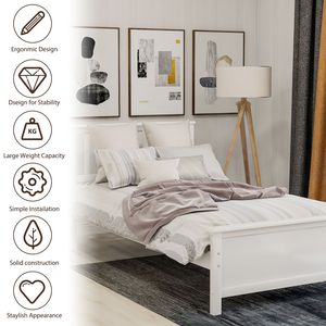 Letto a piattaforma in legno bianco, misura twin, con testiera e pediera, include supporto a doghe in legno - Product Image 3