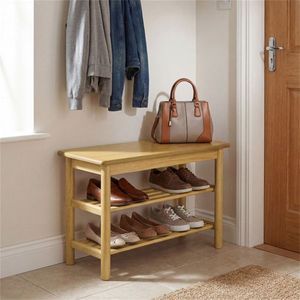 Natural Rubberwood 3-Tier Shoe Rack Bench 24\" Capacity Entryway Storage Furniture 485LBS Load Limit - Product Image 5