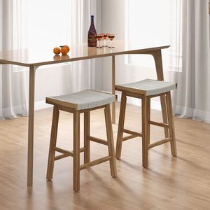 Set aus 2 Metall-Barhockern mit Sitzfläche aus Seegrasgeflecht, 25,5 Zoll hoch - Product Image 2