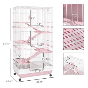 Gabbia per conigli e piccoli animali da 32 pollici con ruote universali bloccabili a 6 livelli e vassoio estraibile, ideale per allevamento di conigli, cincillà e ferretti - Product Image 3