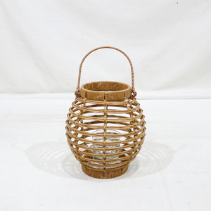 Handmade PE <b>Rattan</b> Round <b>Lantern</b> Candle Holder with Glass Insert Portable Home Decoration - Product Image 1