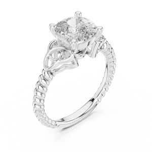 Bague de fiançailles vintage en or blanc massif 18 carats plaqué rhodium avec diamant de laboratoire taille coussin 2,4 carats et bande en corde, certifiée IGI - Product Image 1