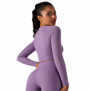 Newest Women's Breathable Quick Dry Eco-Friendly Long Sleeve Yoga Set 2PCS High Waist Seamless Fitness Sport Gym Suit Solid - Product Image 3