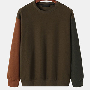 Sweat-shirt à col rond pour homme, vert olive, couleur contrastée, tricoté, coupe classique, décontracté, à manches longues, pour l'automne - Product Image 1