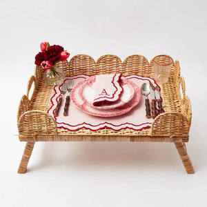 Plateau en rotin festonné de style bohème moderne avec pieds, table de service pliante en osier naturel pour la décoration de chambre - Product Image 3