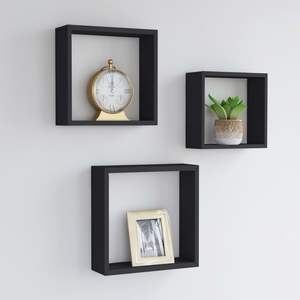 Juego de 3 Estantes de Pared Cúbicos de MDF Negro, Grandes, Medianos y Pequeños, para Organización del Hogar o la Oficina - Product Image 1