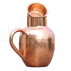 Jarra de Agua de Cobre Martillado Rústico con Taza a Juego, Vajilla Tradicional Ecológica para Decoración de Cocina y Hogar, Regalo Duradero - Product Image 1