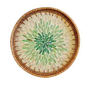Handmade Abstract Pattern Eco-Friendly Commercial Grade <b>Round</b> <b>Serving</b> <b>Tray</b> Green Leaf Design Food Contact Safe for Home Decor - Product Image 2