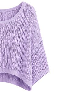 Pull court en tricot ample pour femme, couleur lavande, manches courtes, léger et respirant, idéal pour l'été, style décontracté et tendance - Product Image 5