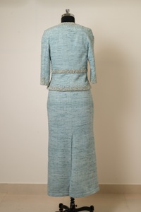 Vestido Largo Informal de Seda Cruda Azul Cielo para Mujer con Chaqueta Bordada, Elegante para Uso Diario - Product Image 4