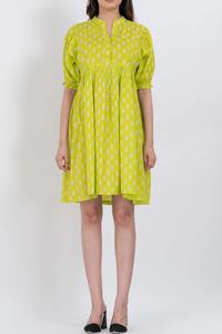 Vestido Mini de Algodón de Primera Calidad para Mujer, con Estampado de Ancla Verde, Mangas Abullonadas, Transpirable y Ligero, Disponible para la Venta - Product Image 2