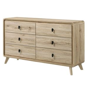Cómoda Moderna de Mediados de Siglo, Acabado Inspirado en Madera Cálida, Texturas Naturales, Amplio Espacio de Almacenamiento, Seis Cajones, Mueble de Madera, Color Beige - Product Image 1