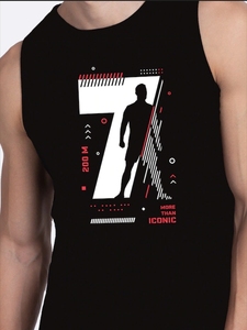 Débardeur sans manches noir pour homme, imprimé géométrique, col rond, décontracté, respirant, en polyester, vêtements de sport - Product Image 1