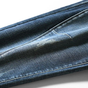 กางเกงยีนส์ทรงสลิมสำหรับผู้ชายแบบสั่งทำพิเศษสำหรับฤดูใบไม้ผลิและฤดูใบไม้ร่วง ล้างสีแบบ Stone Washed แต่งรอยขาด ทรงตรง ไซส์กลางถึงใหญ่ ออกแบบตามสั่ง - Product Image 5