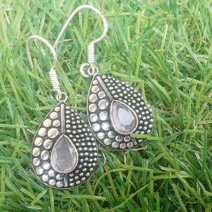 Pendientes geométricos de plata de ley con cuarzo rosa natural para mujer, joyería para mujer, fiesta de boda, estilo de lujo, venta al por mayor - Product Image 1