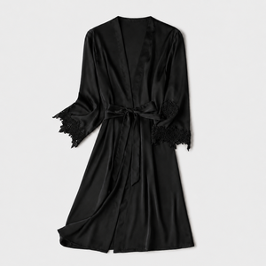 Conjunto de Bata y Camisón de Satén Personalizado para Mujer con Ribete de Encaje, Ropa de Dormir Suave y Ligera, Lencería de Lujo para Marca Privada - Product Image 5