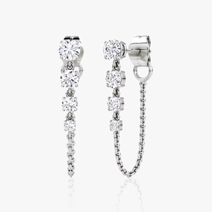 14K White <b>Gold</b> Round Cut Lab Grown Diamond Drop Chain <b>Dangle</b> <b>Earrings</b> IGI Certified Luxury Wedding Party Jewelry for Women - Product Image 3