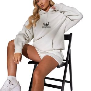 White Relaxed Fit <b>Hoodie</b> Women Fleece Pullover Long Sleeve Casual Streetwear Comfortable Everyday Fashion Wear - Product Image 4