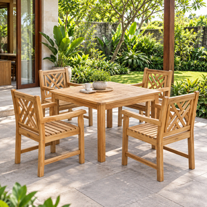 Silla de comedor de teca Safina tradicional de primera calidad para jardín, con rejilla, popular, con reposabrazos, muebles al por mayor - Product Image 6