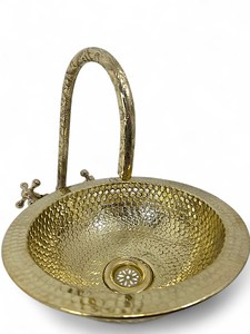 Élégant Lavabo de Salle de Bain en Laiton Martelé avec Motif Gravé, Vasque Ronde à Poser pour Meuble-Lavabo, Cuisine, Durable et Fait Main - Product Image 4