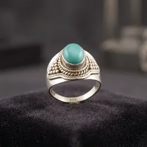 Geometric Bohemian 925 Silver Larimar Gemstone <b>Ring</b> Bezel Setting Unisex Everyday Wear - Product Image 5