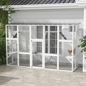 Jaula para Mascotas Blanca de 118"x37.5"x74" con Ventana, Techo y Estantes de Juego para Gatos de Exterior - Product Image 2