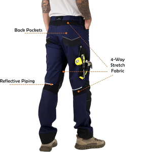 Pantalones de Trabajo Azules para Hombre con Múltiples Bolsillos, Tela de Lona Transpirable, Corte Recto de Peso Medio para Uso en Exteriores - Product Image 4