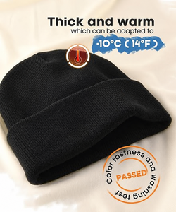 Bonnet unisexe jaune en acrylique tricoté 100% couleur unie, casquette décontractée d'hiver pour adultes, circonférence de la tête 56-58CM - Product Image 5